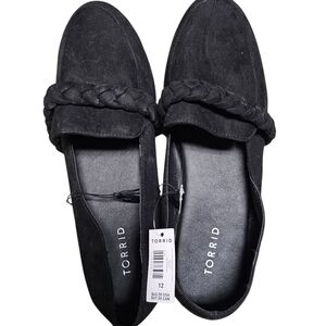 NWT Torrid Black Suede Loafers with Braided Detail